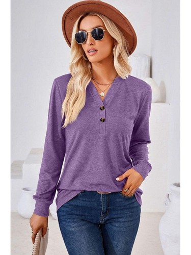 Blusa mujer cuello en V abotonada manga larga
