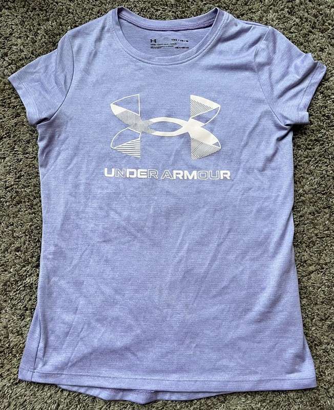 Girls Youth Medium Under Armour UA Top Shirt Light Purple Lilac Loose Heat Gear