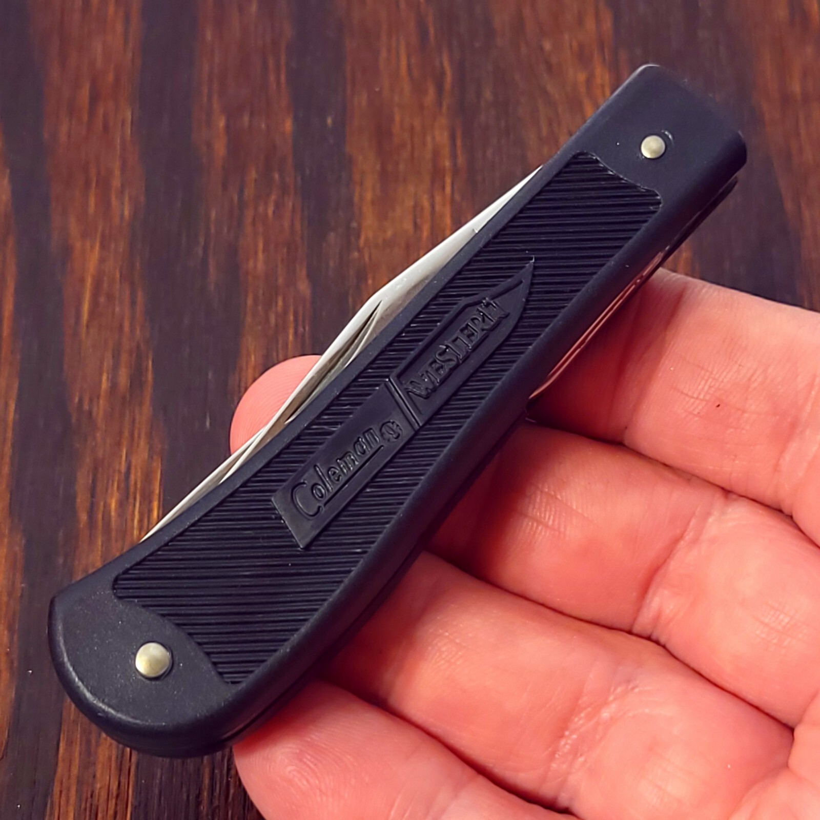 WESTERN COLEMAN Knife Made in USA TRAPPER Black LIGHTWEIGHT Handle 3 3/