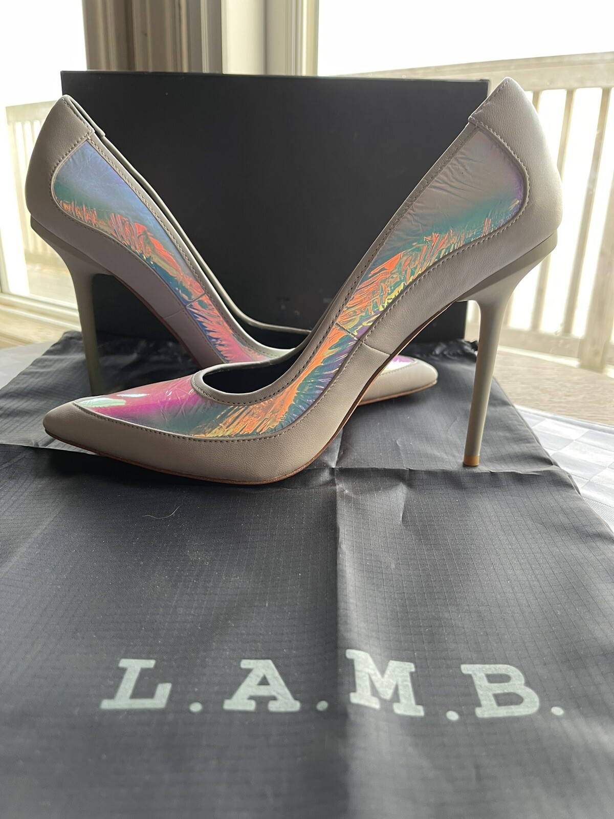 L.A.M.B.By GWEN STEFANI Pink&Grey BETHEL Iridescent Leather PointToePump8M RARE! image 6