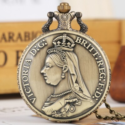 Vintage Quartz Pocket Watch Gift Lady Queen Victoria of England  Steampunk Chain