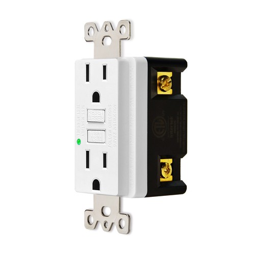 Safety GFCI GFI Outlet 15 Amp LED Duplex Receptacle White for Kitchen