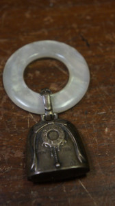 VTG WEB 925 Silver Baby Birth Record Rattle 3" Teething Ring Pearl Bell Clock