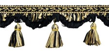 Ribbon Tassel Fringe Trim, Color 4752 - Beige Gold Black Sold By The Yard