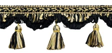 Ribbon Tassel Fringe Trim, Color# 4752 - Beige Gold Black [Sold By The Yard]