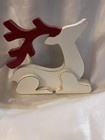 Red And White Wooden Reindeer Shelf Table Mantle Sitter Christmas Farmhouse