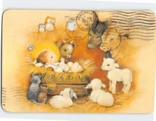 Postcard Wishing you a Joyous Christmas w/ Nativity Animals Christmas Art Print