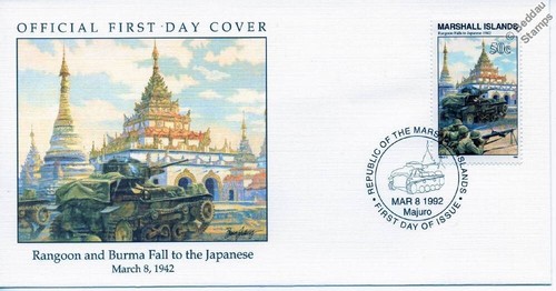 1942 WWII FALL OF RANGOON & BURMA to Japanese / IJA Army Tanks WWII Stamp FDC - 第 1/3 張圖片