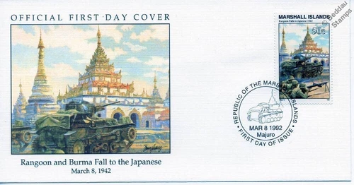 1942 WWII FALL OF RANGOON & BURMA to Japanese / IJA Army Tanks WWII Stamp FDC