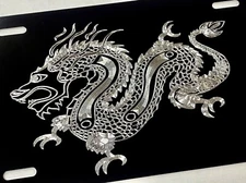 CHINESE DRAGON Diamond Etched Engraved License Plate Front Metal Car Tag Gift