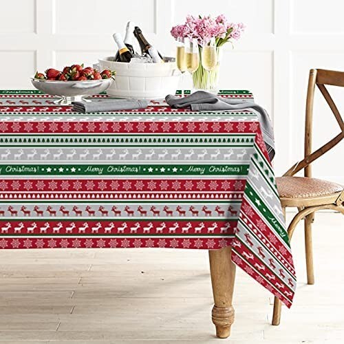 Tablecloth Rectangle Christmas Table Cloths Waterproof DEER Snowflakes RED Green - Photo 3/8