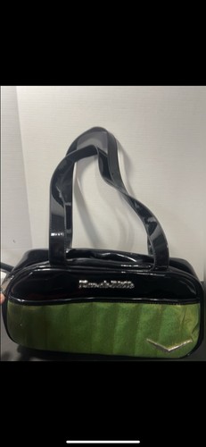 LUX DE VILLE Vintage Inspo Black Patent With Sparkle Green Detail Shoulder Bag - Picture 3 of 4