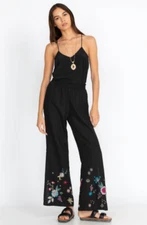 Johnny Was Wide Leg Embroider Linen Maritine High Slit Palazzo Pants XL NWT /436