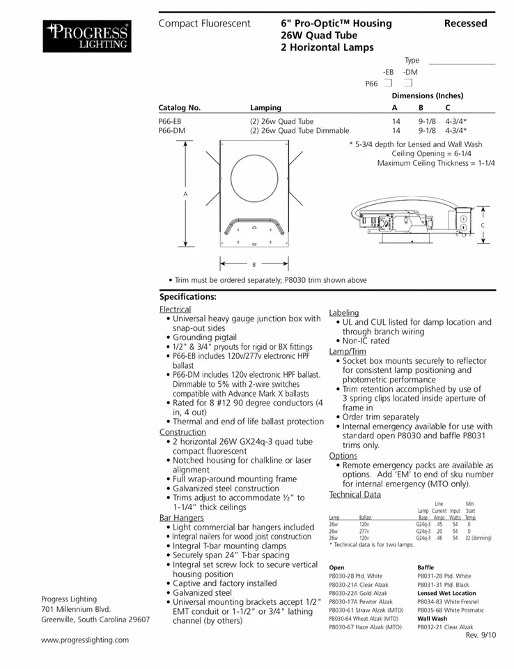 P66-EBFB PROGRESS LIGHTING Iluminación empotrada 4 pines Quad CFL caja de fuego empotrada Hou Foto 2 de 4