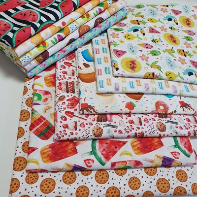 100 % Baumwolle Material Süßigkeiten Leckereien Früchte Macarons Quilten Baumwollstoff 44 Zoll