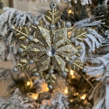 New Kurt Adler 4.5" Gold  Silver Snowflake Christmas Ornament  Rhinestones 