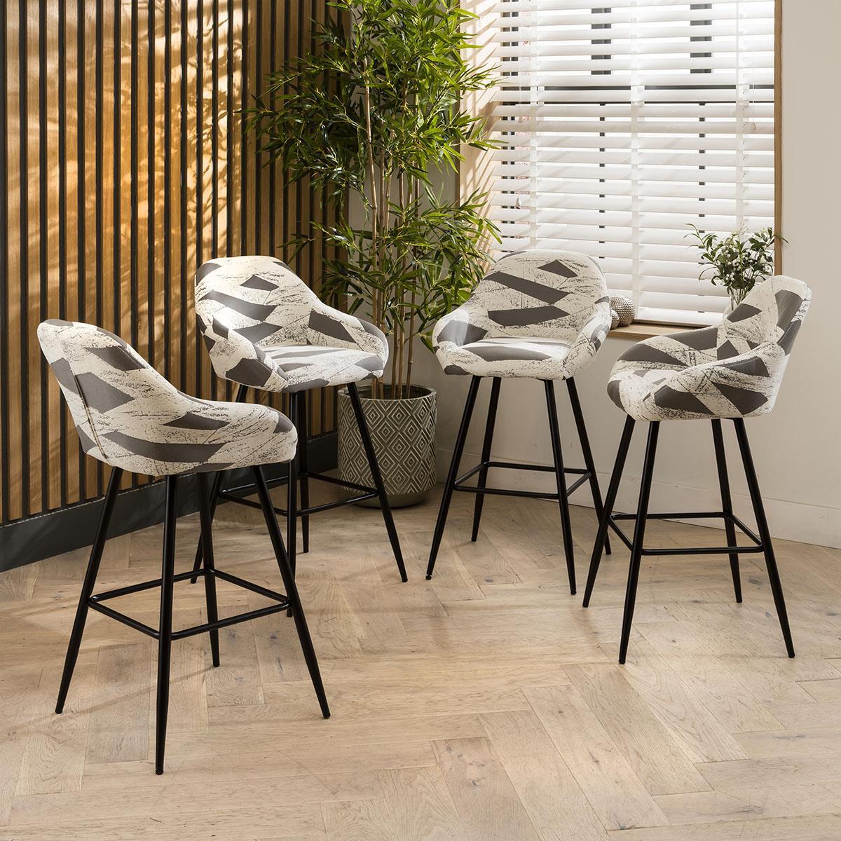 Set of Unique Counter Height Kitchen Island Bar Stools Cream Fabric