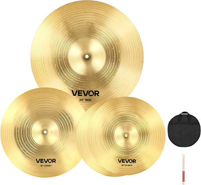 3-Piece Cymbal Pack for Drum Set 14'' 16'' 20'' Crash Ride Hi-Hat Cymbals