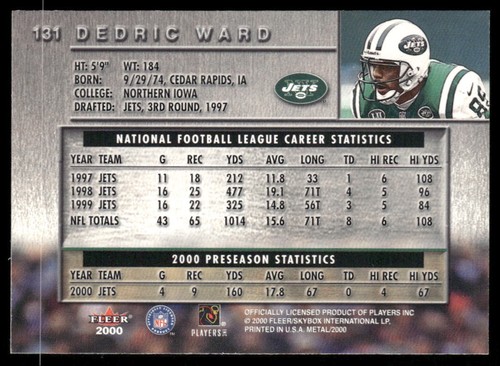 Dedric Ward 2000 Metall #131 New York Jets - Bild 2 von 2