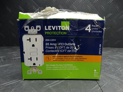 #ad #ad Leviton 20 Amp 125V Duplex Self Test Slim GFCI Outlet White 4 Pack GFNT2 4W $39.99