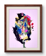 Aleph Original Art z3 14x11 Modern Abstract Face Expressionism Acrylic Paper