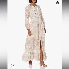 NWOT GUESS Women's Long Sleeve Laurel Paisley Boho Maxi Dress Brown Size Small