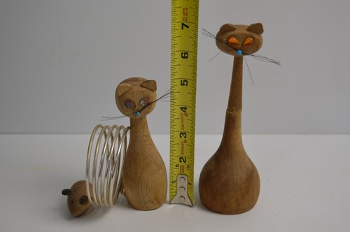Vintage Cat Stationery Desktop Set Letter Holder Pen Teak Wood MCM Figurines K - Picture 21 of 23