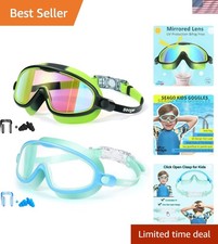 Swim Goggles 2 Pack Anti-Fog Anti-UV Wide View Swimming Goggles for Kids 3-14