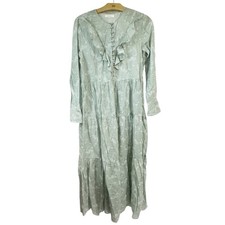 DOEN Women Medium Assam Dress Dusty Blue Green Sweet Daisy Maxi Long Sleeve