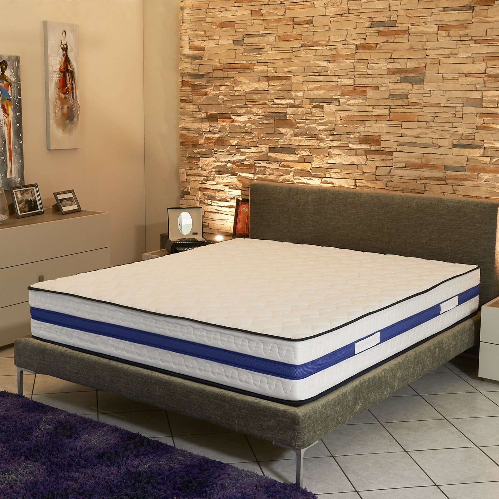 Matelas Lattex Blue hauteur 29 cm en laine premium et lin noble thermoregulateur