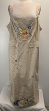 Vtg Disney Store Winnie The Pooh Overall Dress Jumper Women s XL Tan Embroidered