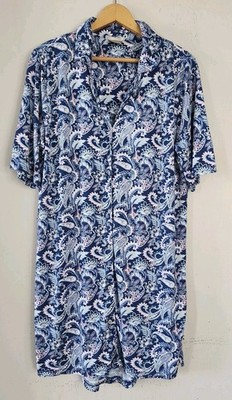 Ink + Ivy Womens Large S/S Button Front Blue Paisley Nightgown Sleepshirt Soft 