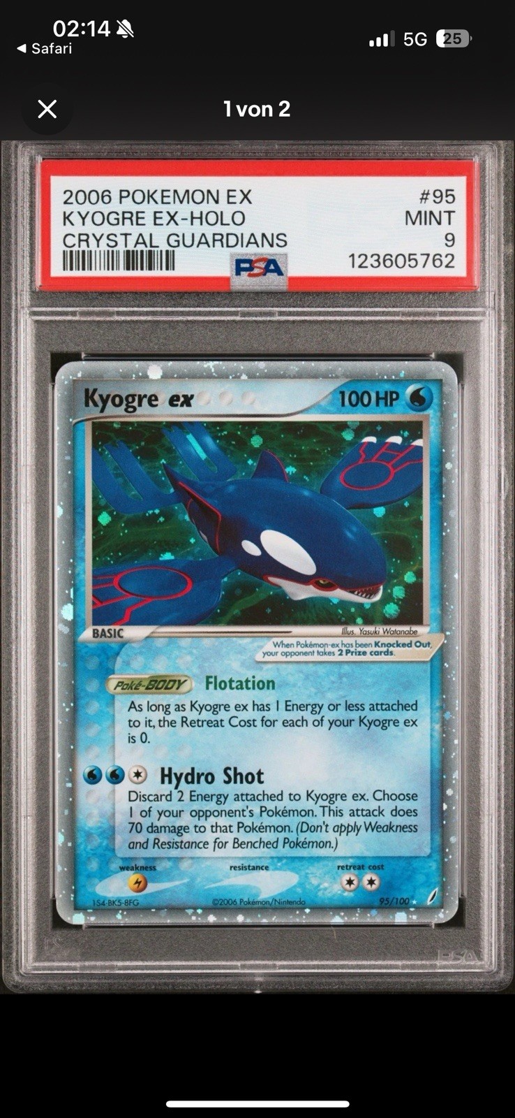 2006 POKEMON EX CRYSTAL GUARDIANS #95 KYOGRE EX-HOLO PSA 9