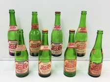 LOT OF 8: EARLY PEPSI:COLA DD GREEN PAPER LABEL SODA BOTTLES