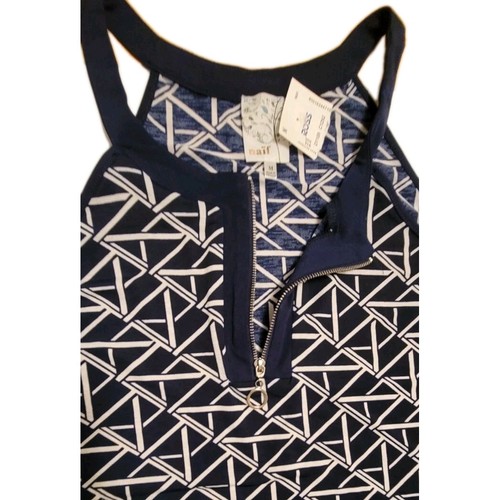 Wonen's Shirt Tank Blouse Medium White Blue Sleeveless Zip Front Naïf New w/ Tag - Picture 6 of 9