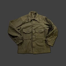 Vintage 1950s Military Wool Shirt Green Medium Rare Collectible