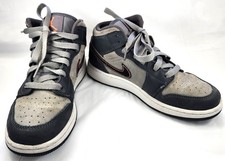 Nike Jordan 1 Mid SE Shoes Boys Size 4Y Black Grey Basketball Sneaker FQ8341-017