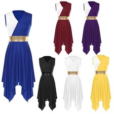 US Women's Asymmetrical Praise Dance Tunic Worship Lyrical Dance Overlay Costume