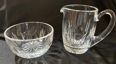 Waterford Crystal Creamer And Open Sugar Bowl Set ''Vertical Cut'' Pattern 110-490