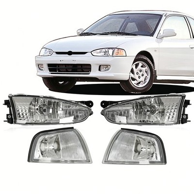 Fits 1997-02 Mitsubishi Mirage 2Dr Coupe Headlights Corner Lamps Chrome Set 4pcs