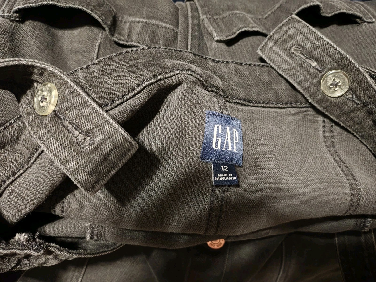 GAP Black Denim Button Front Dress Size 12 Jumper Stretch Pinafore ...