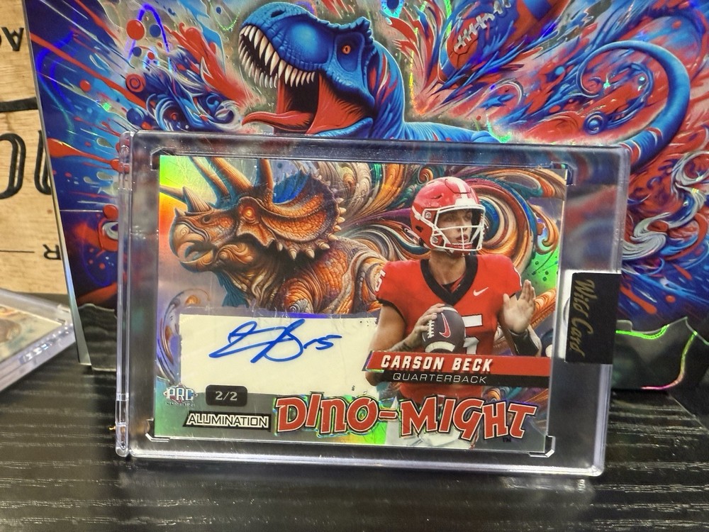 Carson Beck 2024 Wild Card Alumination Dino-Might Triceratops Rainbow Foil Rookie Card