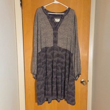 Maeve Anthropologie Tiered Midi Dress Womens 3X Balloon Long Sleeve Black Tan