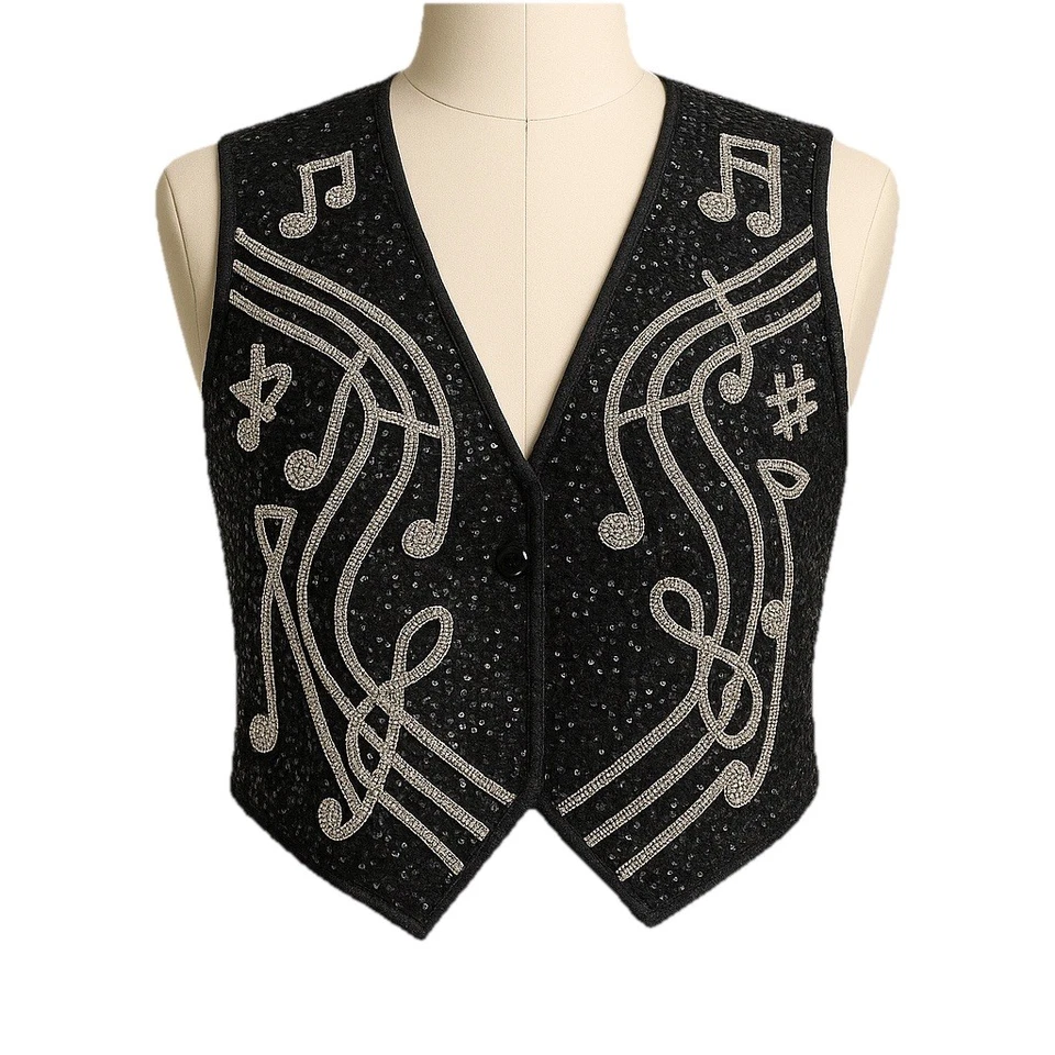 Vintage Sequin Music Note Vest S NWT Fashion Fantasy 80s - Image 4 of 4