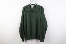 Vintage 90s Eddie Bauer Mens Large Distressed Cotton Knit Collared Sweater Green