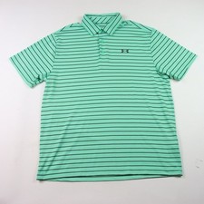 Under Armour The Playoff Polo Shirt Mens L Green Striped Short Sleeve Golf