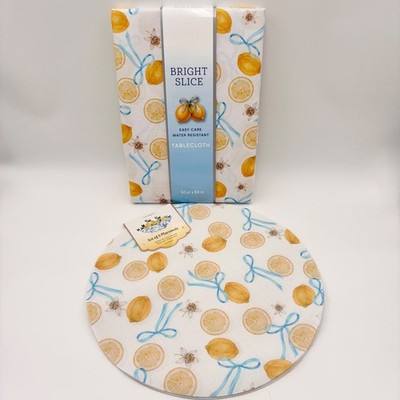 Bright Slice Lemon Tablecloth 60x84 & Mint Ivy 6 Placemats Set Blue Bow Citrus