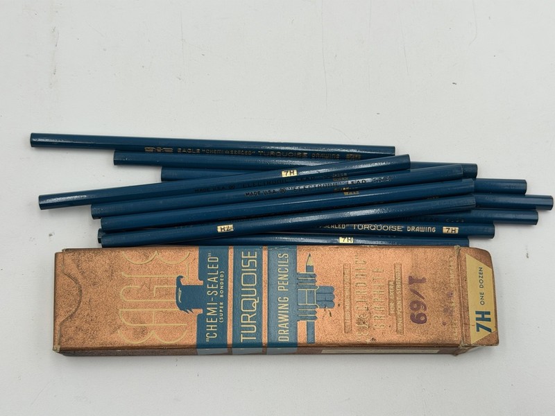 Vintage Box Eagle Turquoise Drawing Pencils HB Chemi Sealed Count Open