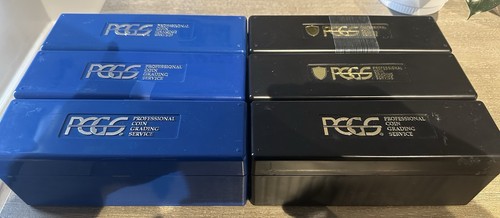 PCGS Lot of 6 Professional Coin Grading Service Storage Boxes Blue & Black used.
