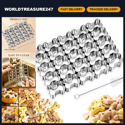 25 Cavity Bone Cookie Cutter Set, Stainless Steel Baking Mold & Brush for Treats